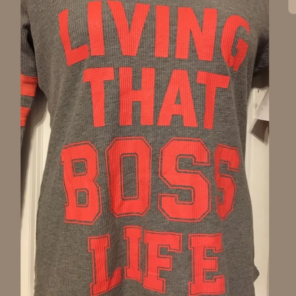 "Living That Boss Life” Hooded Gray Top Size M - Picture 3 of 5